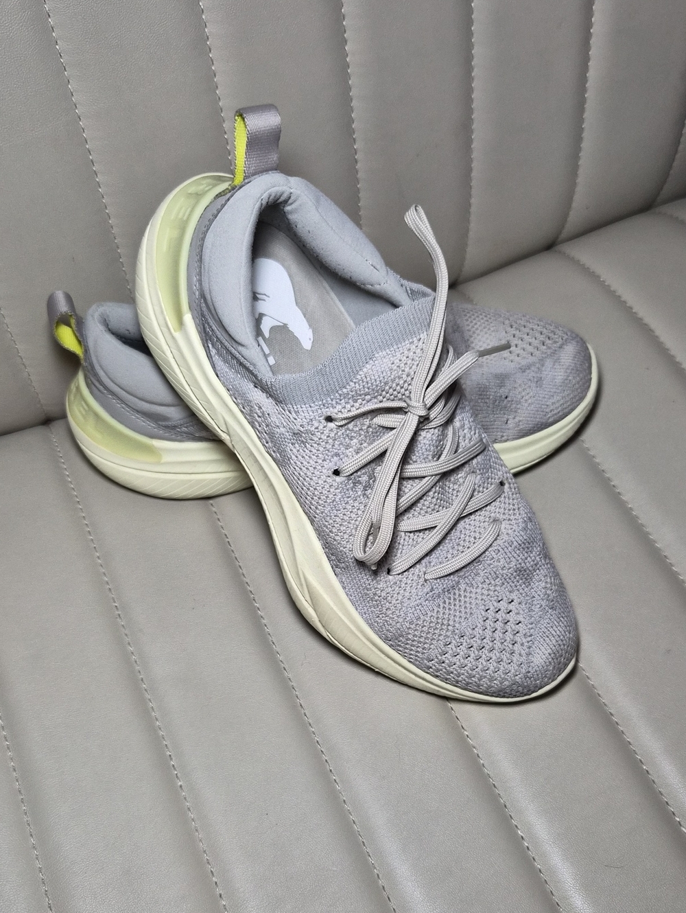 Sorel Gray Knit Women's Lace-Up Sneakers with Yellow Accent
